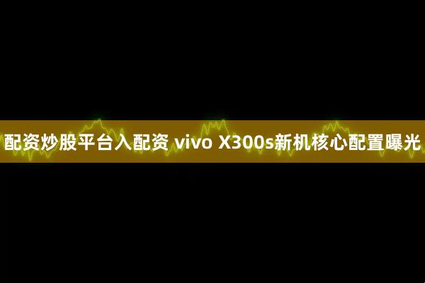 配资炒股平台入配资 vivo X300s新机核心配置曝光